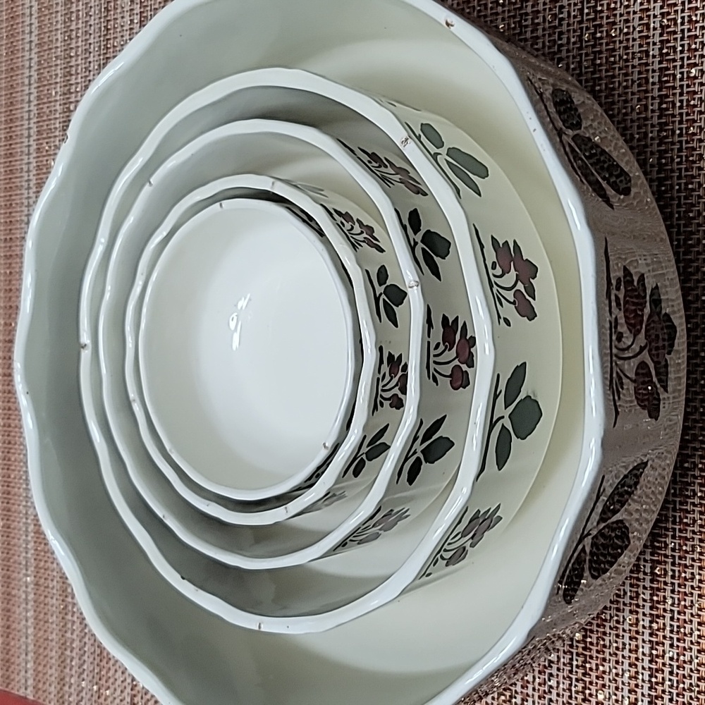 5pc Antique nesting bowls, Cherry Design